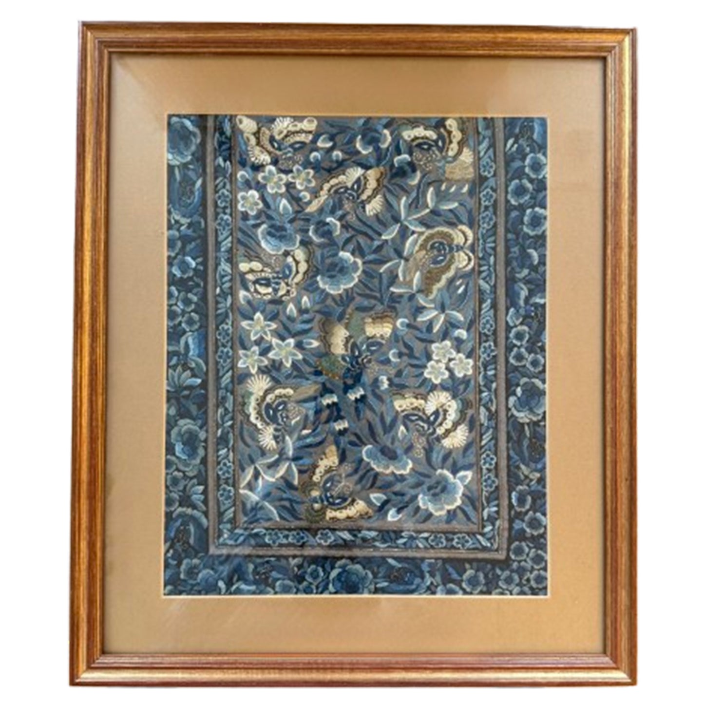 Blue and White Oriental Silk Embroidery