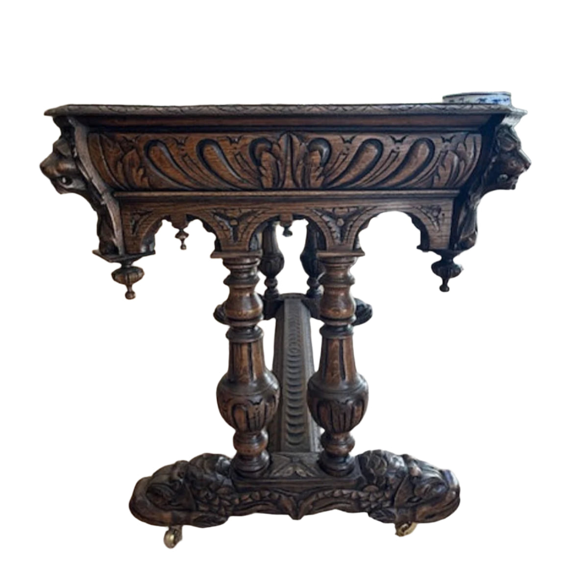 Antique Carved Oak Writing Table