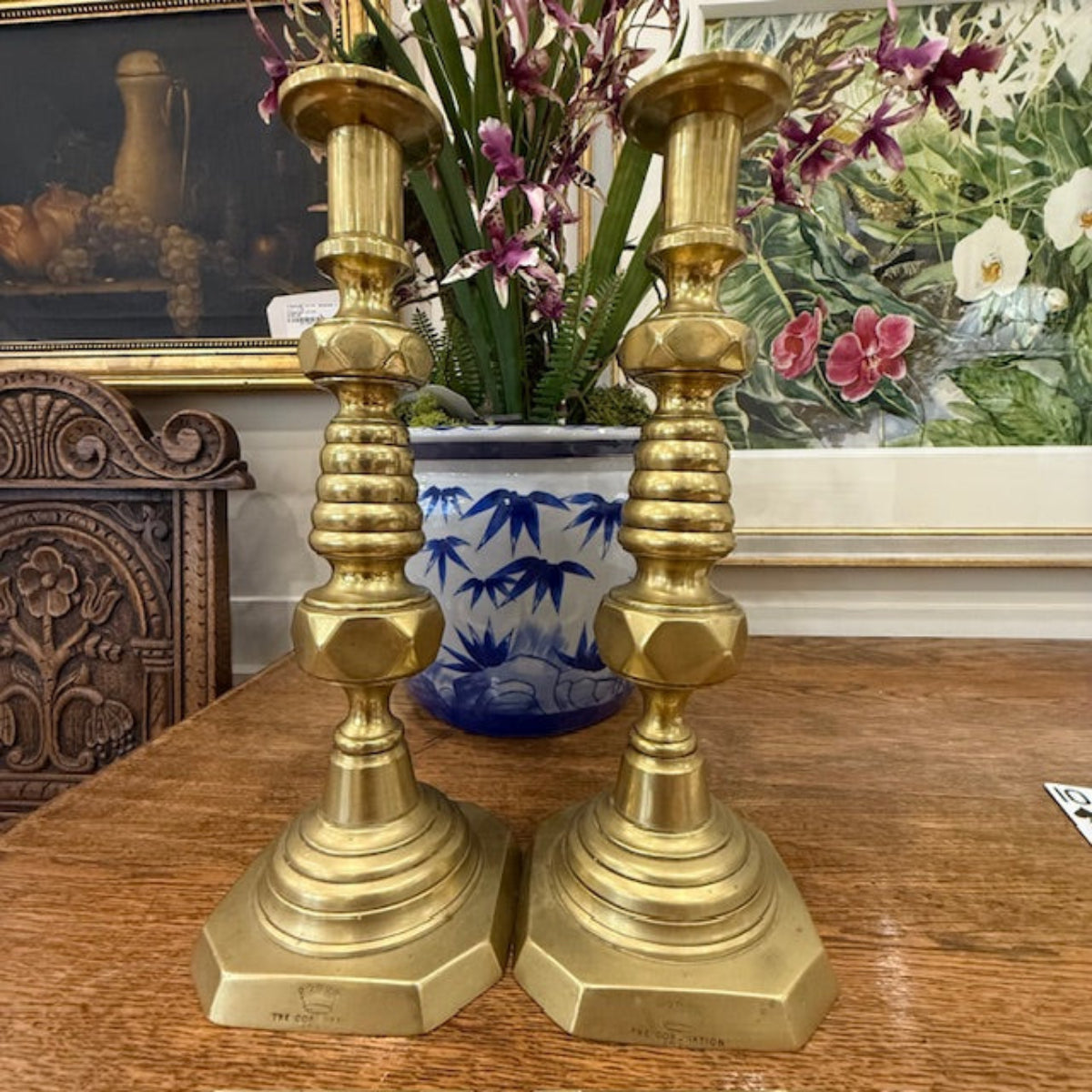 Edwardian 1902 Brass Coronation Candlesticks