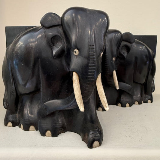 A Pair of Mid-Century Ebony Indian Elephant Bookends