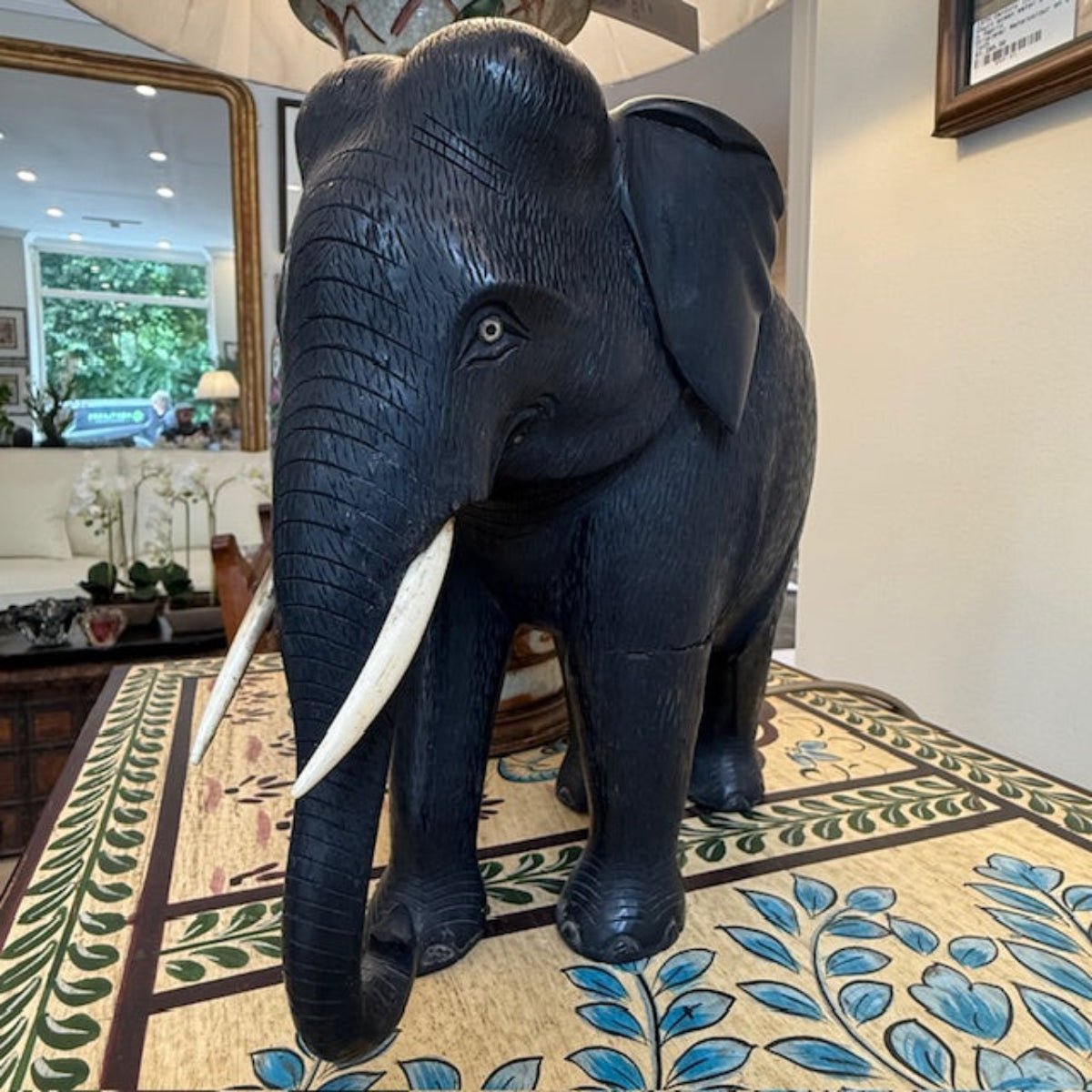 Mid-Century Carved Ebony Elephant