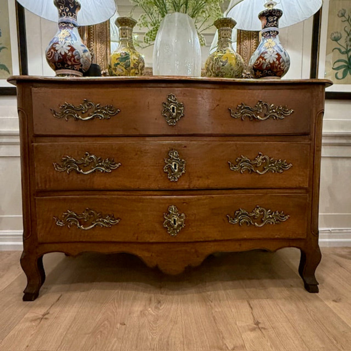 Early Provincial French Commode With Elaborate Brass Escutcheons