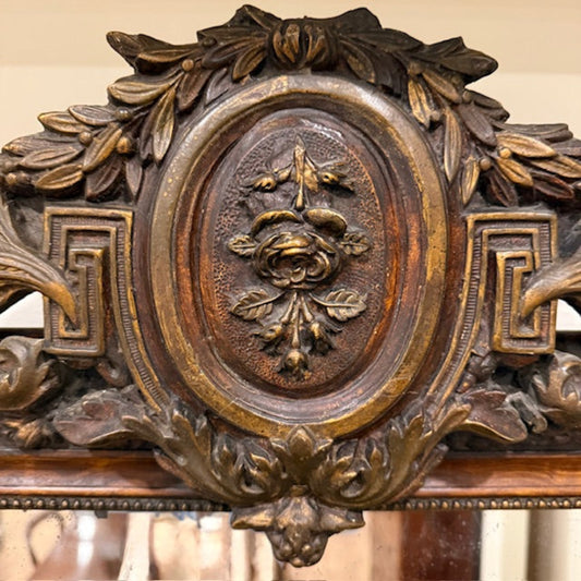 Antique Italian Carved Mirror With Crest – Late 19th Century