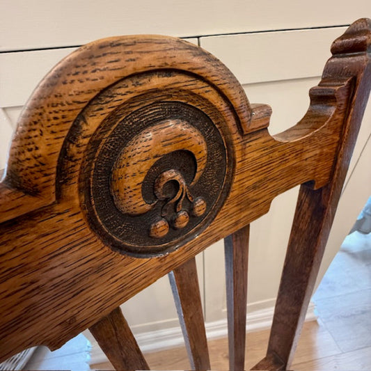 Set Of Four Oak Chairs With Individual Scenic Woven Seats