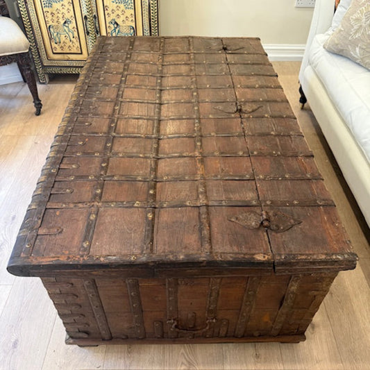 Antique Indian Iron-Strapped Chest