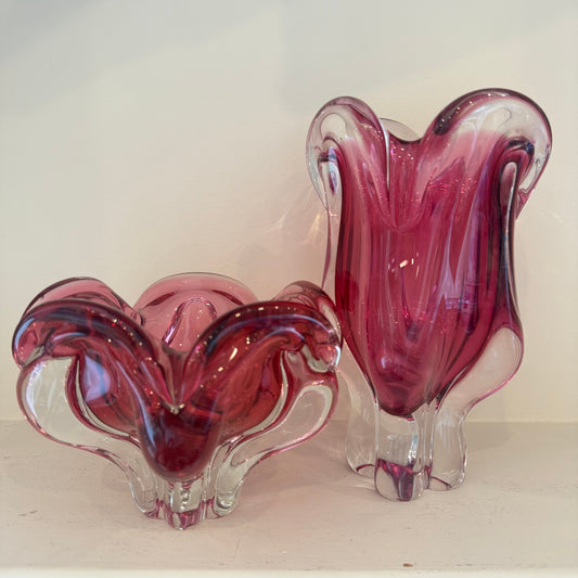 Rich Pink Hand‑blown Czech Art‑Glass Vase