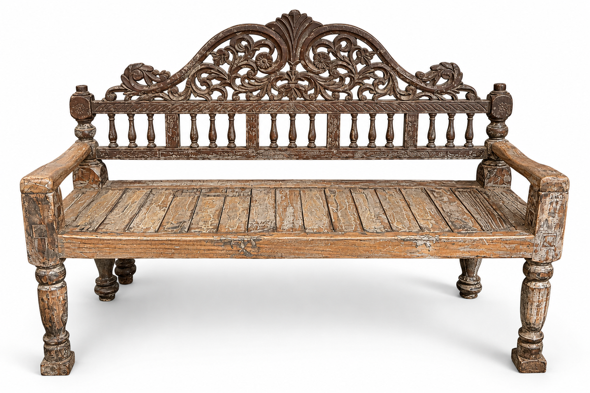 Carved Decorative Indian Bench