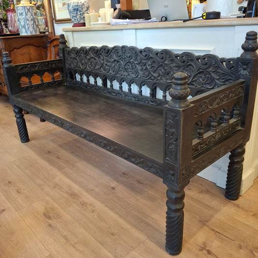Antique Carved Wooden Bench