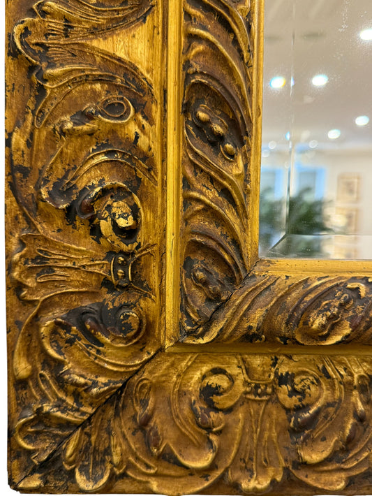 Early 20th Century Spanish Hand-Carved Wooden Mirror