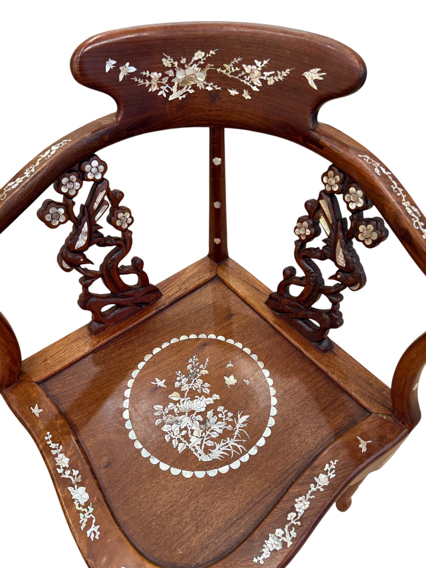 A Pair Of Oriental Mother-of-Pearl Inlaid Rosewood Chairs – Mid-20th Century