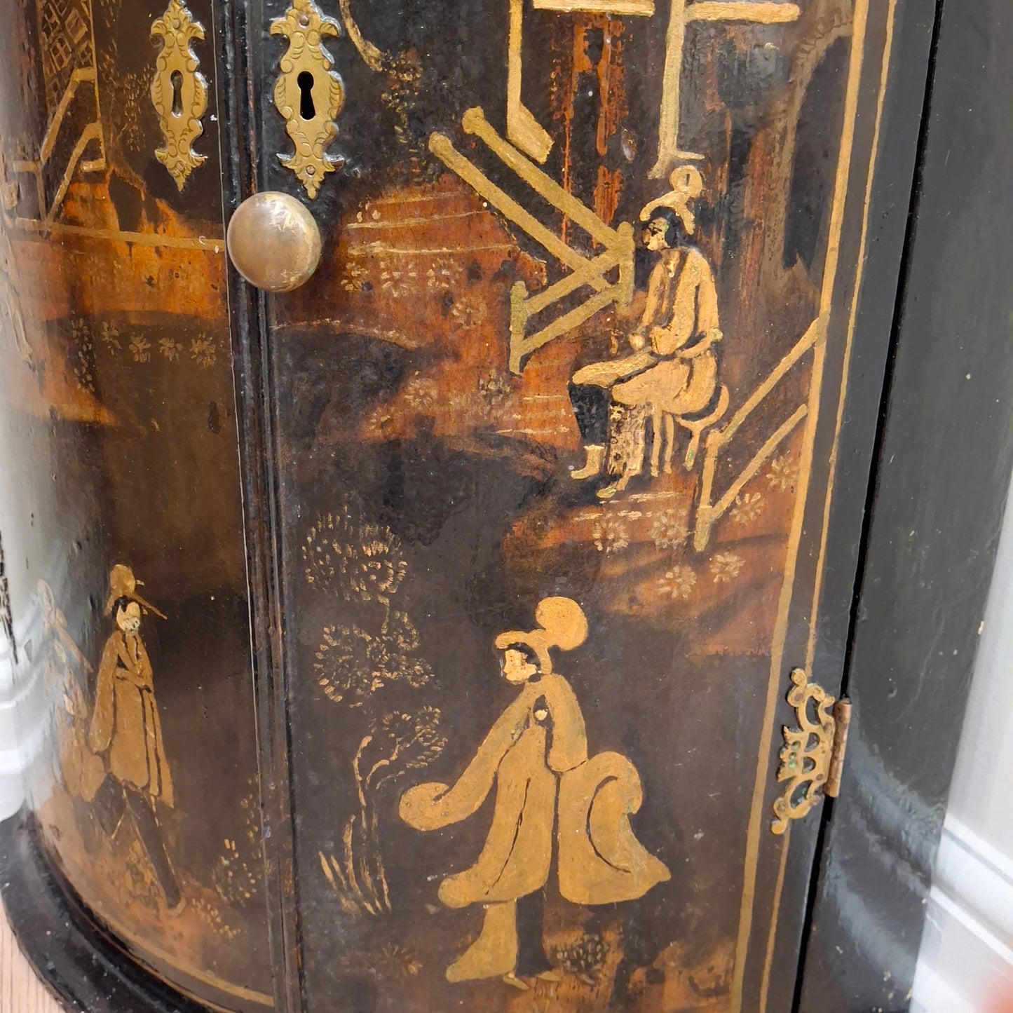 Antique Hand‑Painted Chinoiserie Corner Cabinet