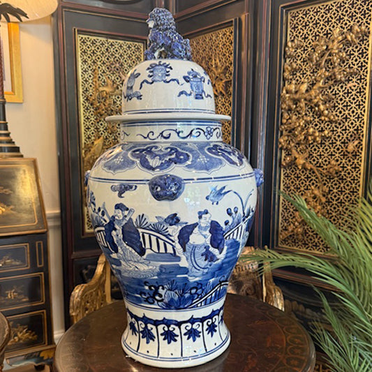 Jingdezhen Hand-Painted Blue & White Immortal's Temple Jar 65cm