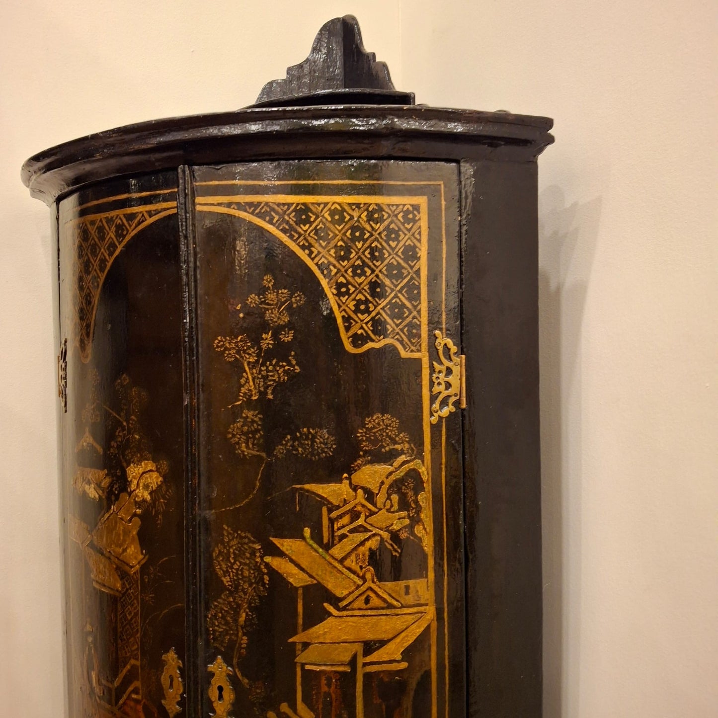 Antique Hand‑Painted Chinoiserie Corner Cabinet