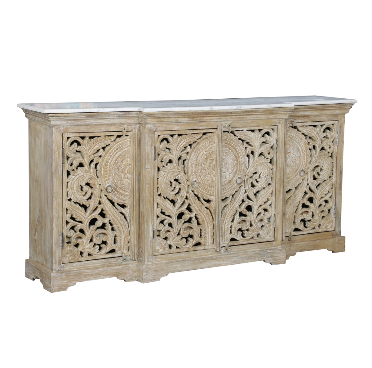 Hand Carved Indian Marble Top Sideboard