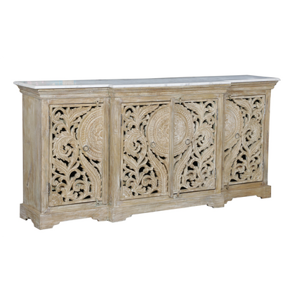 Hand Carved Indian Marble Top Sideboard