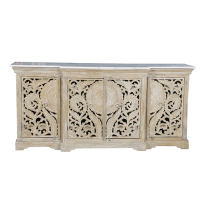 Hand Carved Indian Marble Top Sideboard