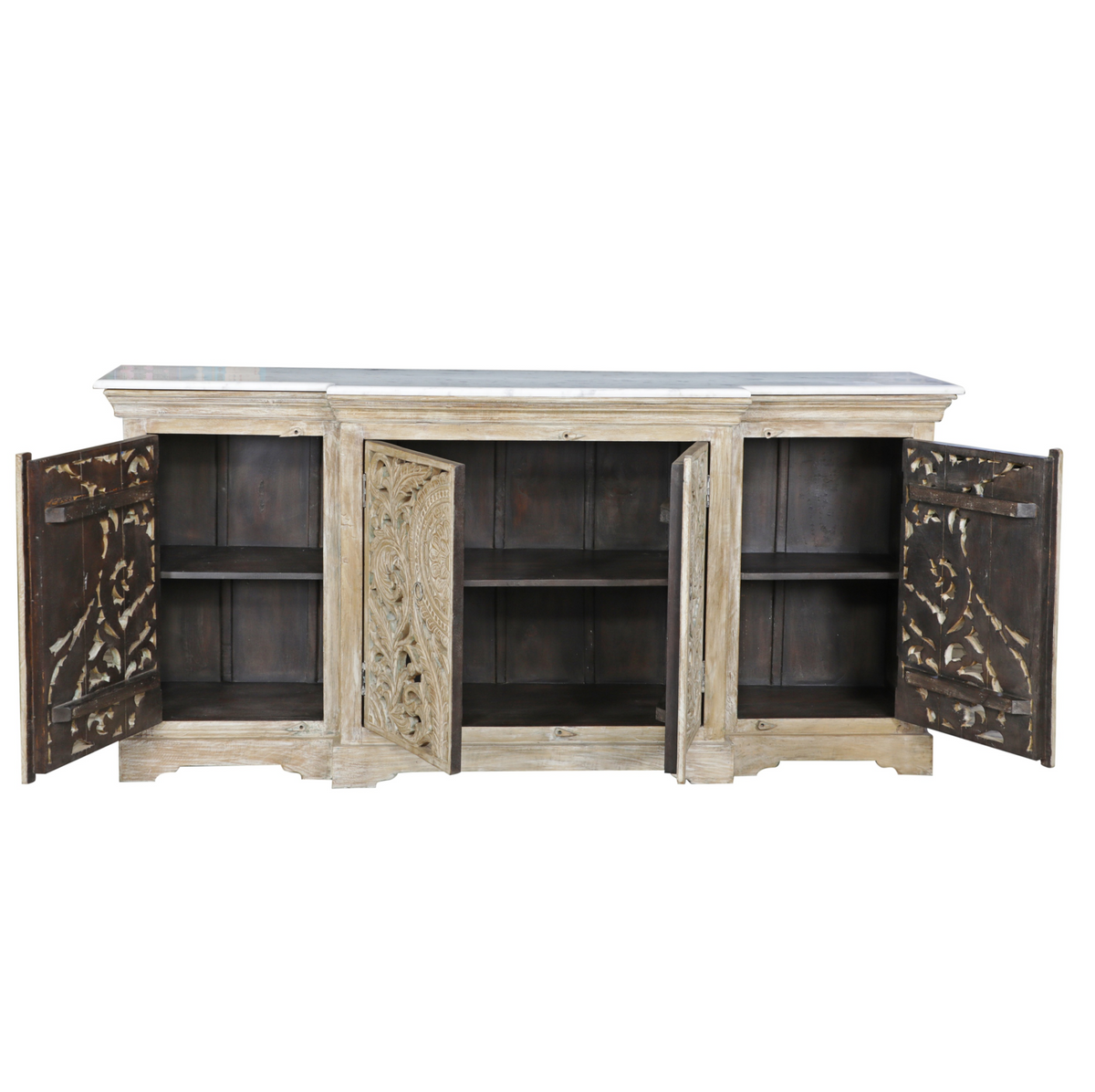 Hand Carved Indian Marble Top Sideboard