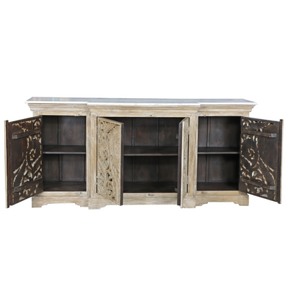 Hand Carved Indian Marble Top Sideboard