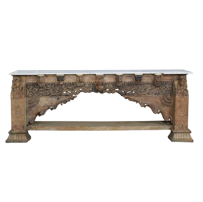 Hand Carved Indian Console Table With White Mable Top
