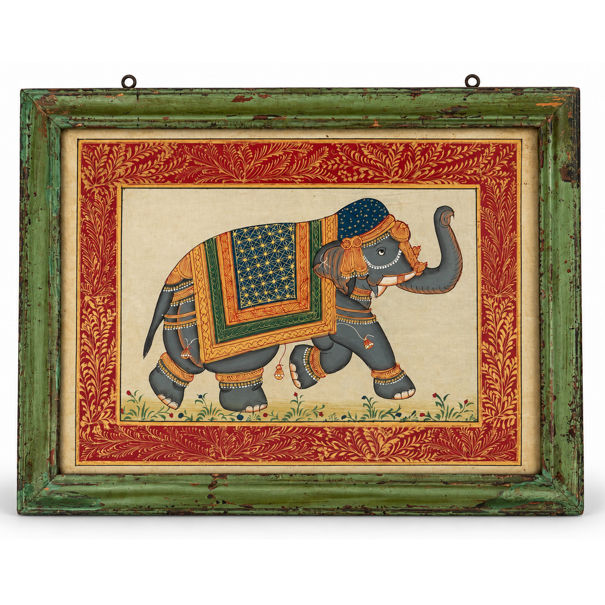 Framed Elephant Folk Art Painting