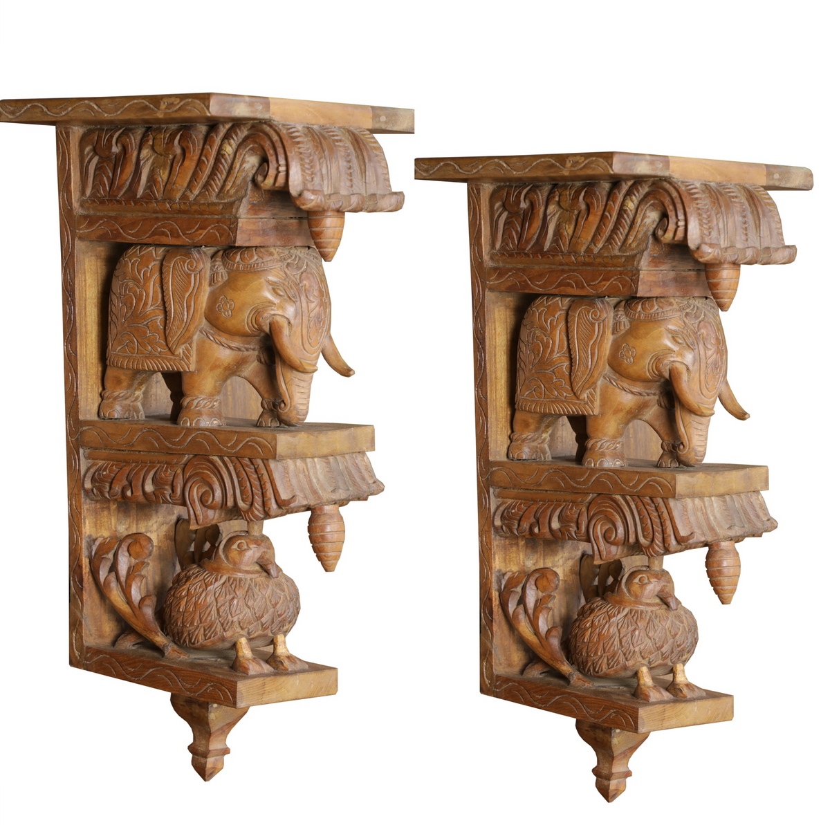 A Pair Of Hand Carved Indian Wall Brackets