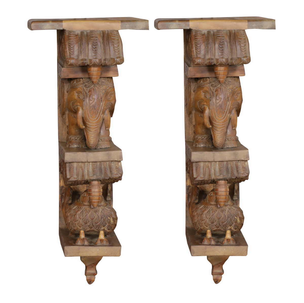 A Pair Of Hand Carved Indian Wall Brackets