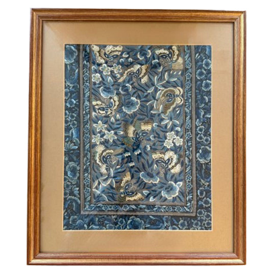 Blue and White Oriental Silk Embroidery