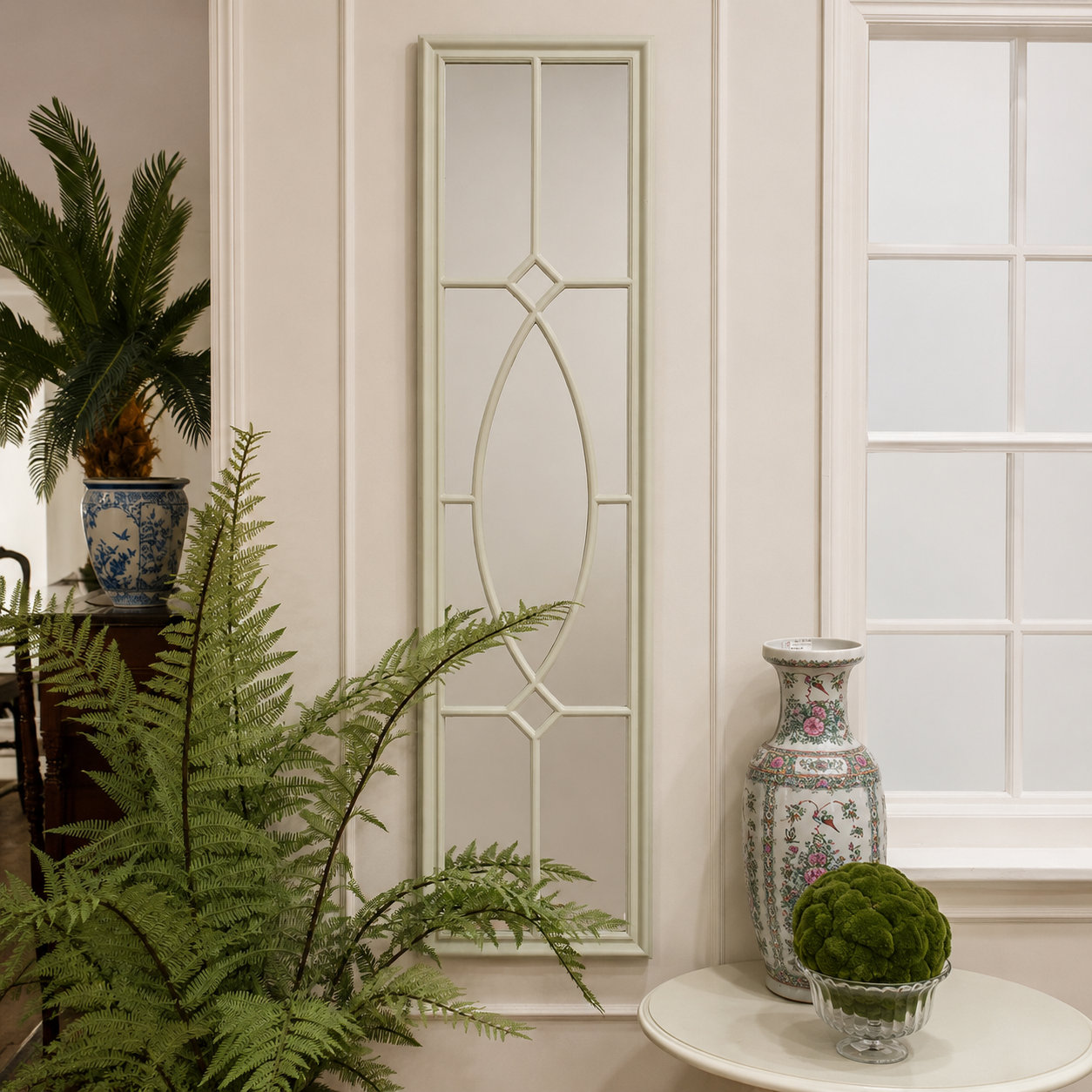 Tall Painted Mirror With Geometric Panel Detailing