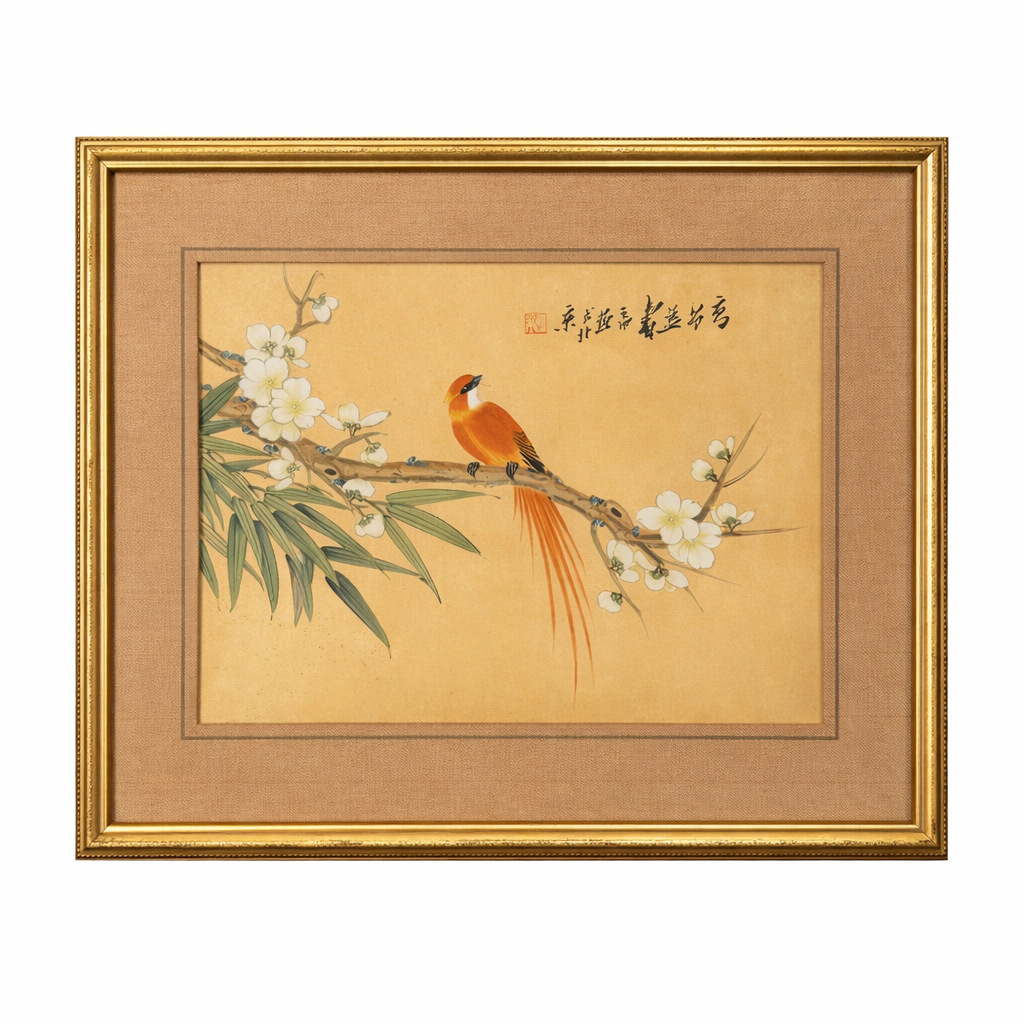 Oriental Bird on Blossom Branch Painting
