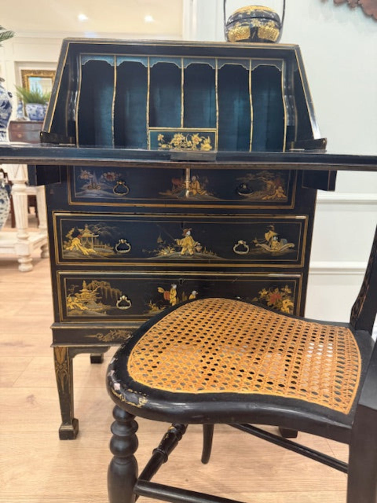 Antique Hand-Painted Chinoiserie Writing Bureau