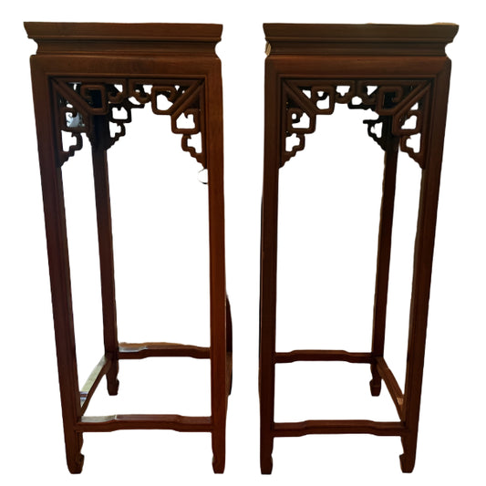 A Pair Of Oriental Carved Side Tables