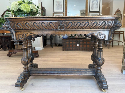 Antique Carved Oak Writing Table