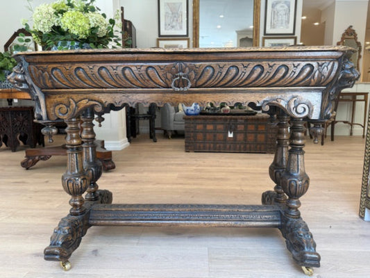 Antique Carved Oak Writing Table