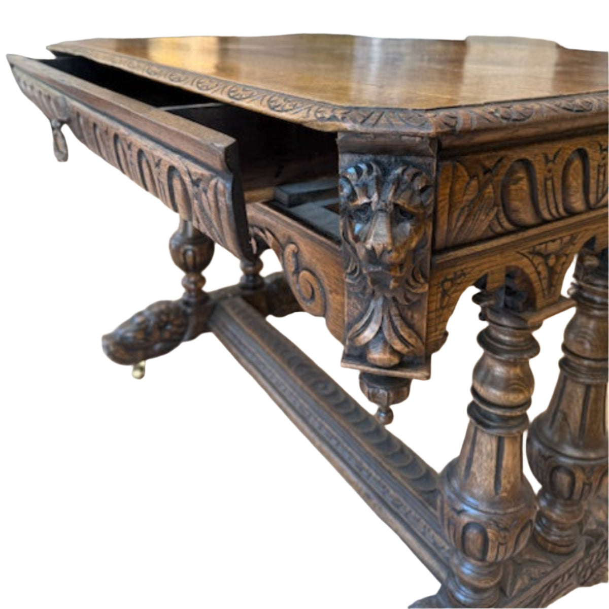 Antique Carved Oak Writing Table