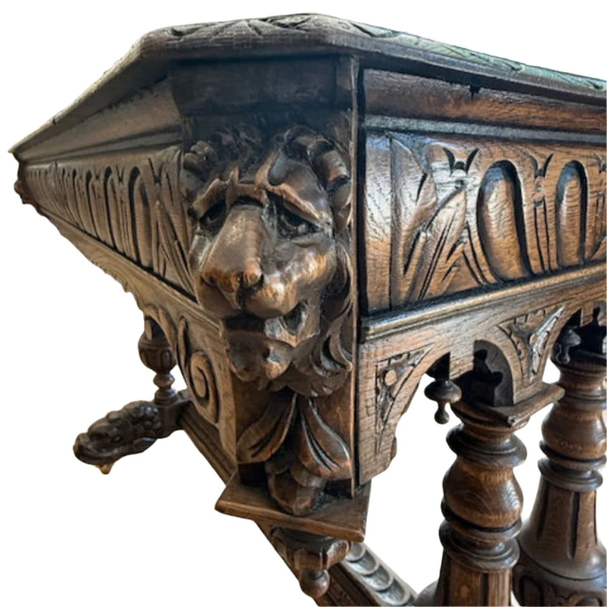 Antique Carved Oak Writing Table