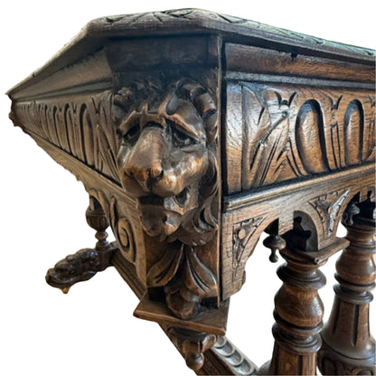 Antique Carved Oak Writing Table