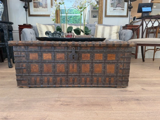 Antique Indian Iron-Strapped Chest – 19th Century Teakwood.