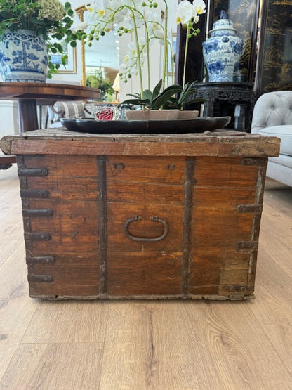 Antique Indian Iron-Strapped Chest – 19th Century Teakwood.