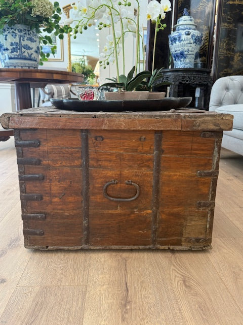Antique Indian Iron-Strapped Chest – 19th Century Teakwood.