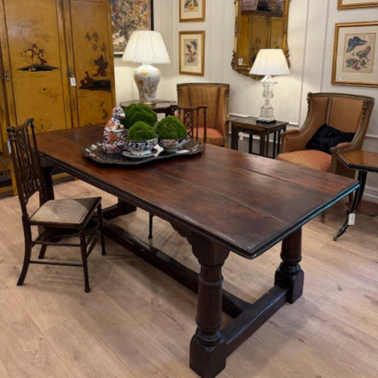Solid Teak Refectory Table With Cannon Barrel Legs