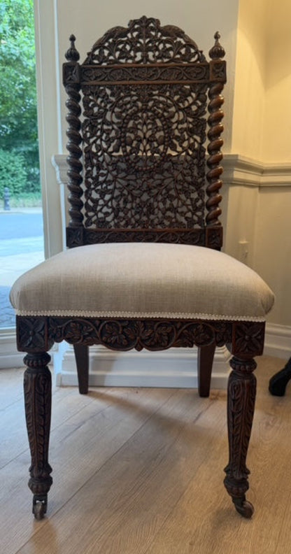 Antique Anglo-Indian Carved Chair – 19th Century Masterpiece