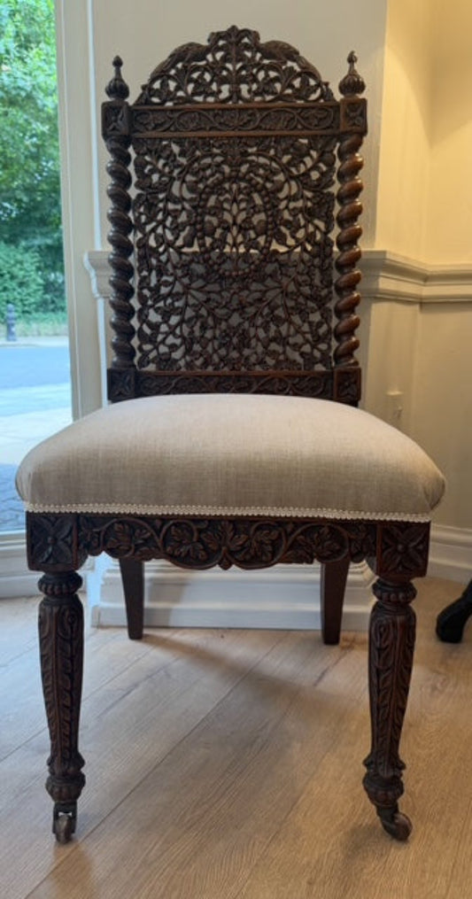 Antique Anglo-Indian Carved Chair – 19th Century Masterpiece