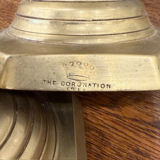 Edwardian 1902 Brass Coronation Candlesticks