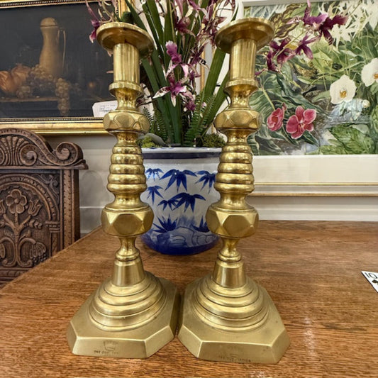 Edwardian 1902 Brass Coronation Candlesticks