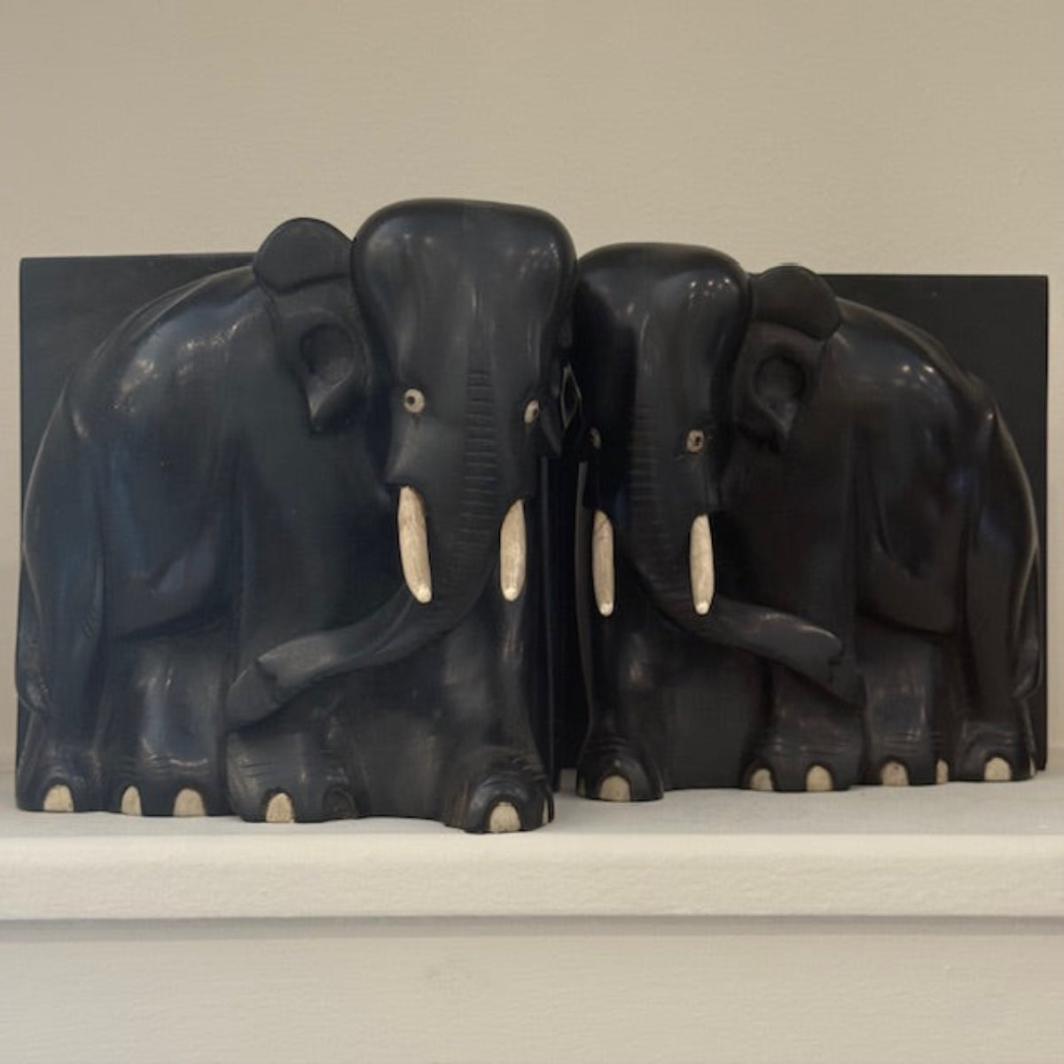A Pair of Mid-Century Ebony Indian Elephant Bookends