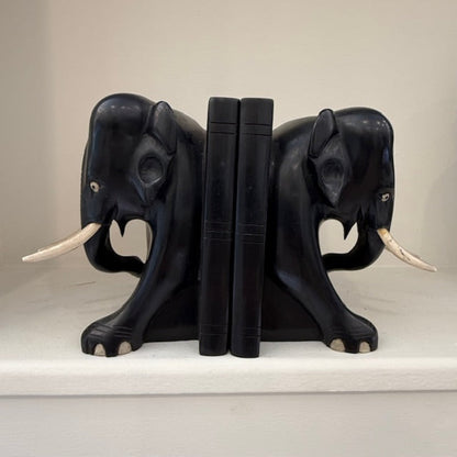 A Pair of Mid-Century Ebony Indian Elephant Bookends