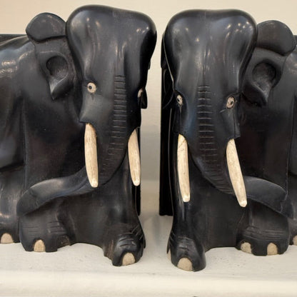 A Pair of Mid-Century Ebony Indian Elephant Bookends