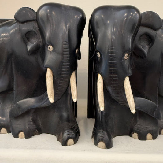 A Pair of Mid-Century Ebony Indian Elephant Bookends