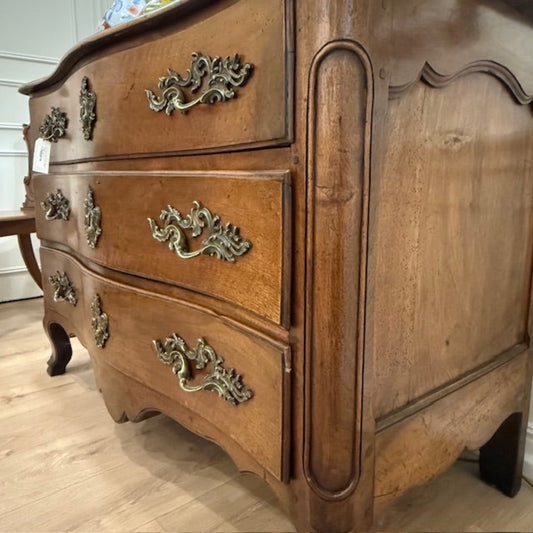 Early Provincial French Commode With Elaborate Brass Escutcheons