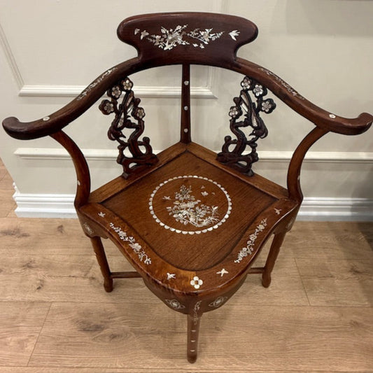 A Pair Of Oriental Mother-of-Pearl Inlaid Rosewood Chairs – Mid-20th Century